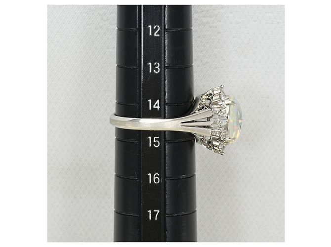 Autre Marque Eleganter Platinbandring mit Opal und Diamant - Ansicht 9