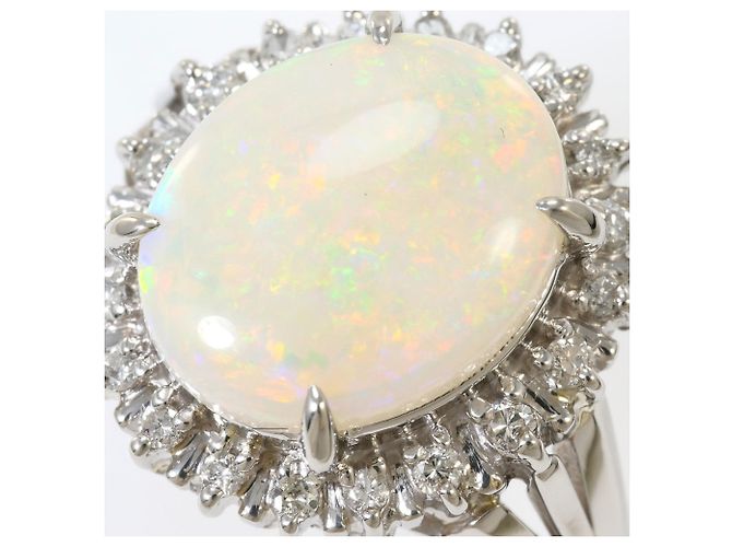 Autre Marque PT900 Platin-Bandring mit Opal und Diamant - Ansicht 2