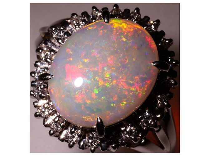 Autre Marque PT900 Platin-Bandring mit Opal und Diamant - Ansicht 3