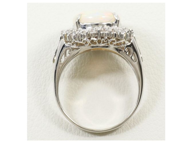Autre Marque PT900 Platin-Bandring mit Opal und Diamant - Ansicht 4