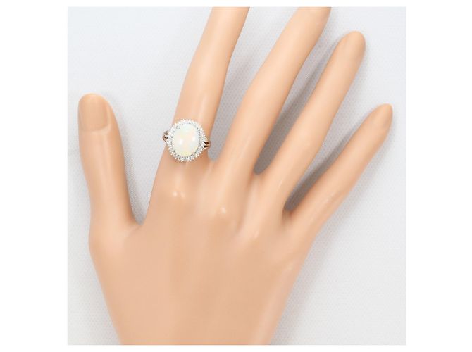 Autre Marque PT900 Platin-Bandring mit Opal und Diamant - Ansicht 8
