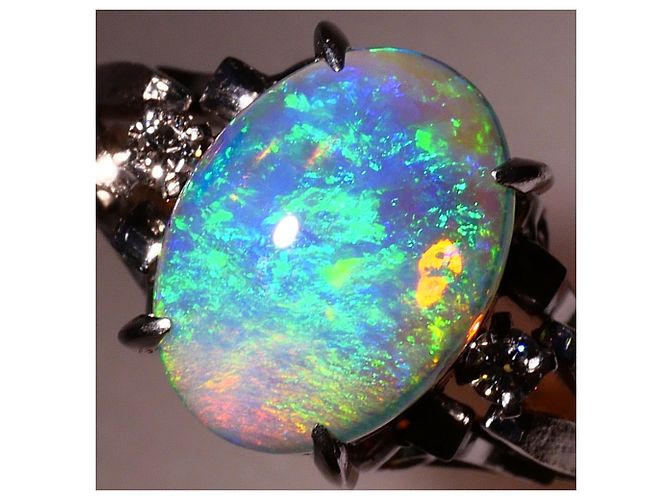 Autre Marque Platin-Ring mit Diamant und Opal - Ansicht 2