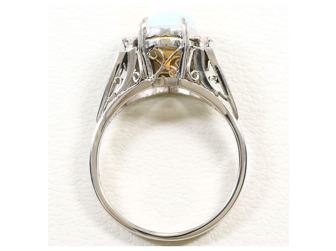 Autre Marque Platin-Ring mit Diamant und Opal - Ansicht 3