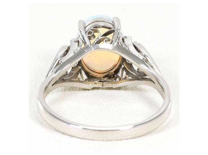 Autre Marque Platin-Ring mit Diamant und Opal - Ansicht 4