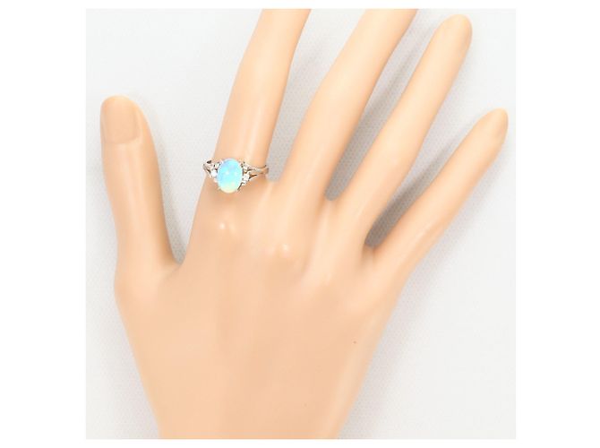 Autre Marque Platin-Ring mit Diamant und Opal - Ansicht 7
