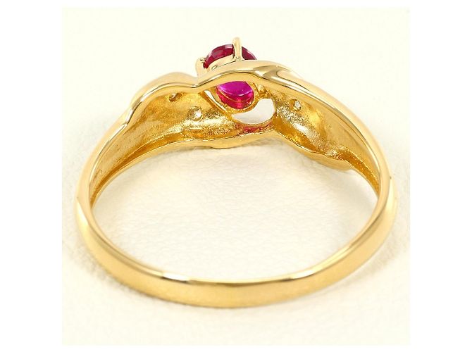 Autre Marque Anello a fascia in oro giallo 18K con rubino e diamante D'oro - vista 3