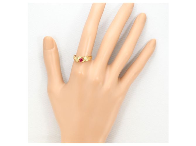 Autre Marque Anello a fascia in oro giallo 18K con rubino e diamante D'oro - vista 6