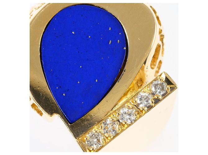 Autre Marque Anello a fascia in oro giallo 18K con diamante e lapislazzuli D'oro - vista 2