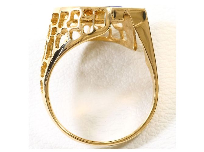 Autre Marque Anello a fascia in oro giallo 18K con diamante e lapislazzuli D'oro - vista 3