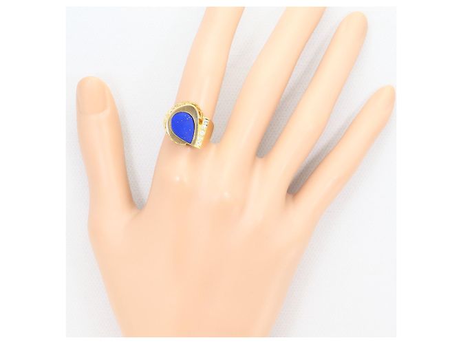 Autre Marque Anello a fascia in oro giallo 18K con diamante e lapislazzuli D'oro - vista 6