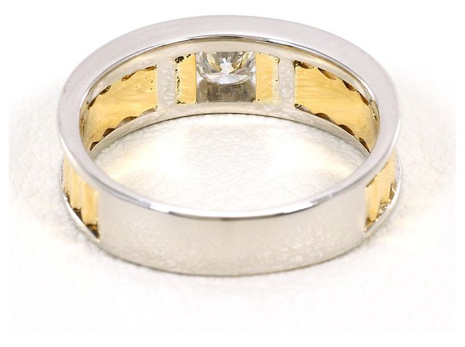 Autre Marque Anello fede in oro giallo 18K e platino con diamanti D'oro - vista 4