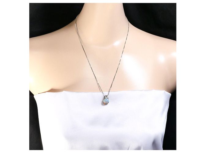 Autre Marque Colar elegante em ouro branco 18K com opala e diamantes Dourado - vista 7