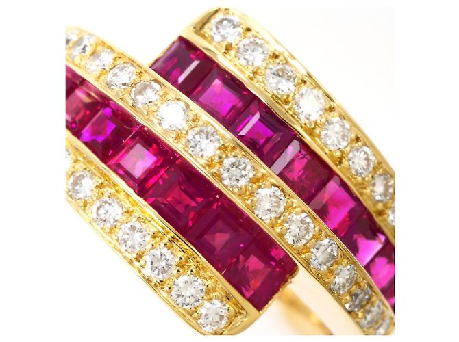 Autre Marque Anello a fascia elegante in oro giallo 18K con rubino e diamante D'oro - vista 2