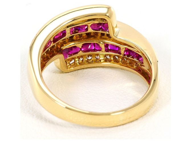 Autre Marque Anello a fascia elegante in oro giallo 18K con rubino e diamante D'oro - vista 4