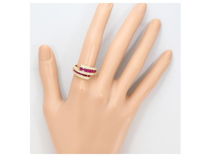 Autre Marque Anello a fascia elegante in oro giallo 18K con rubino e diamante D'oro - vista 7