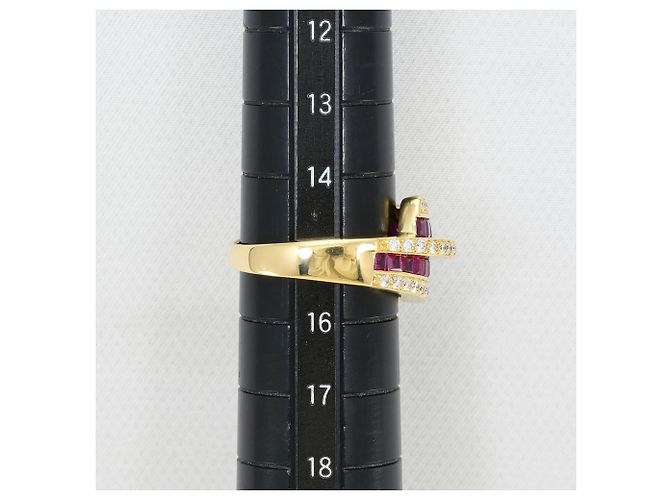 Autre Marque Anello a fascia elegante in oro giallo 18K con rubino e diamante D'oro - vista 8