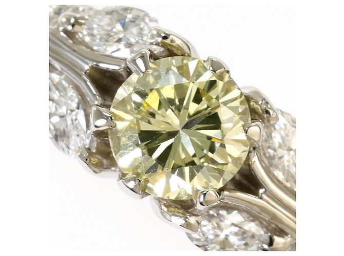 Autre Marque Platin 900 Bandring mit gelbem Diamanten - Ansicht 2