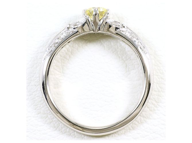 Autre Marque Platin 900 Bandring mit gelbem Diamanten - Ansicht 3