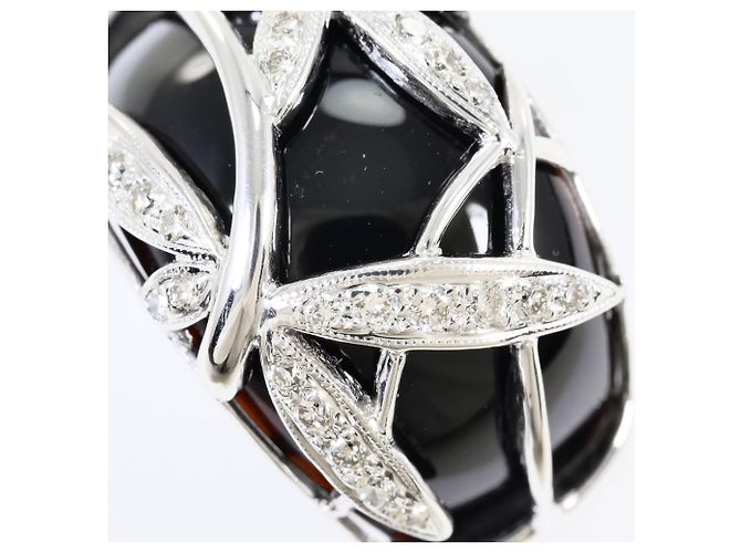 Autre Marque Anello a fascia in oro bianco 18K e onice con diamanti Nero D'oro - vista 2