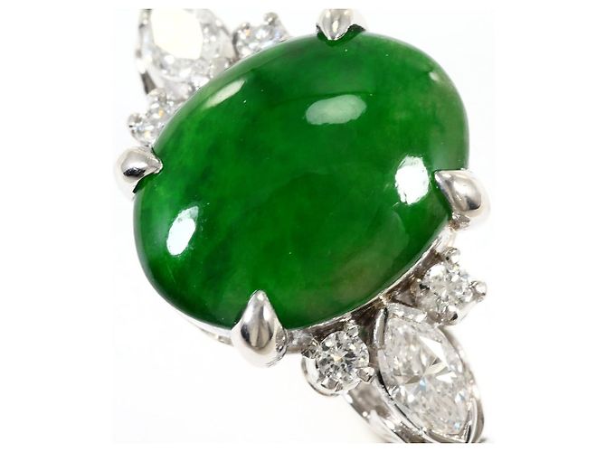 Autre Marque Platinbandring mit Diamant und Jade - Ansicht 2