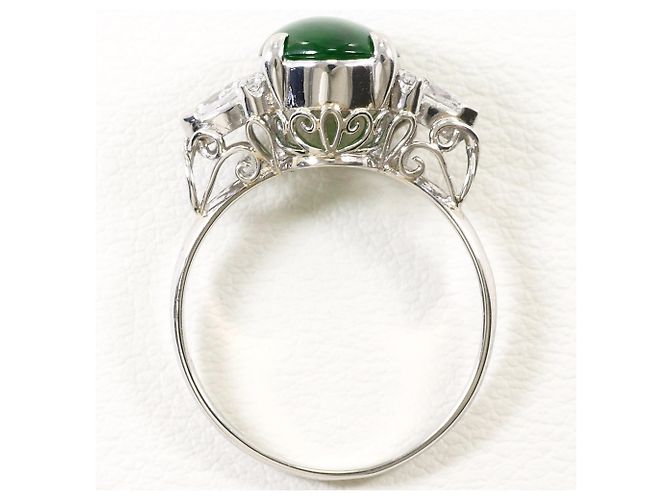 Autre Marque Platinbandring mit Diamant und Jade - Ansicht 3