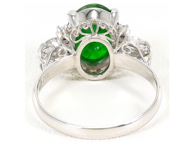 Autre Marque Platinbandring mit Diamant und Jade - Ansicht 4