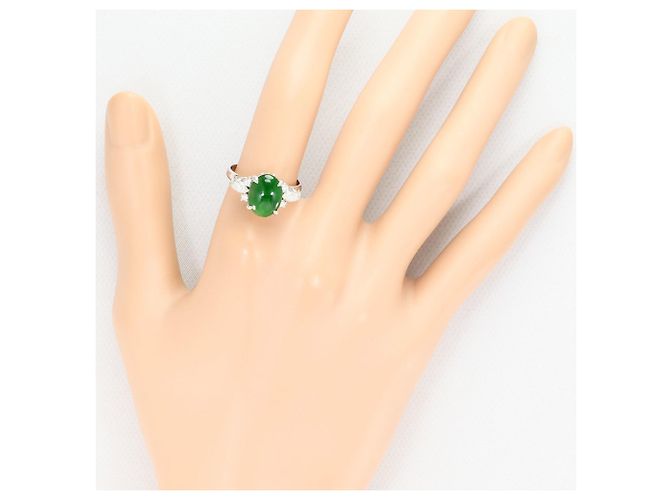 Autre Marque Platinbandring mit Diamant und Jade - Ansicht 7