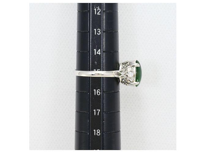 Autre Marque Platinbandring mit Diamant und Jade - Ansicht 8