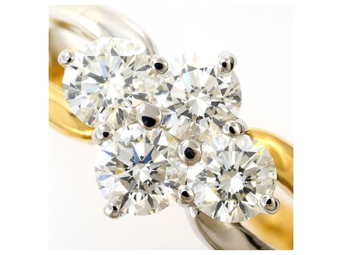 Autre Marque Ehering aus 18K Gelbgold und Platin mit Diamant Golden - Ansicht 2