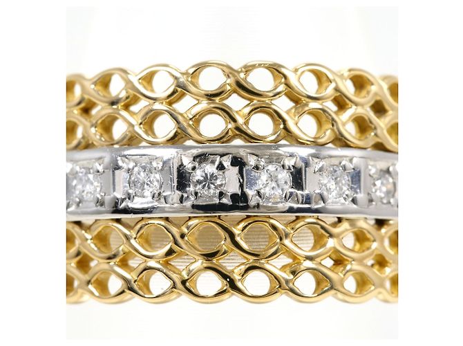 Autre Marque Anello fede in oro giallo 18K e platino con diamanti D'oro - vista 2