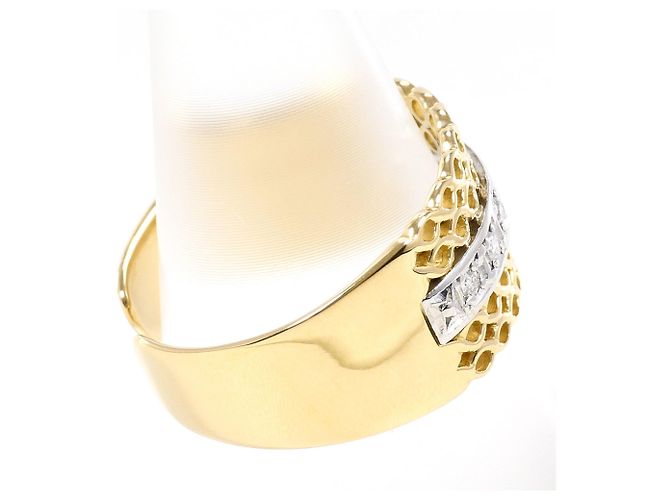 Autre Marque Anello fede in oro giallo 18K e platino con diamanti D'oro - vista 3