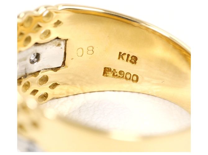 Autre Marque Anello fede in oro giallo 18K e platino con diamanti D'oro - vista 5