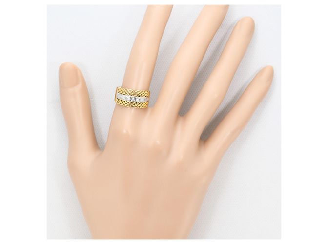 Autre Marque Anello fede in oro giallo 18K e platino con diamanti D'oro - vista 6