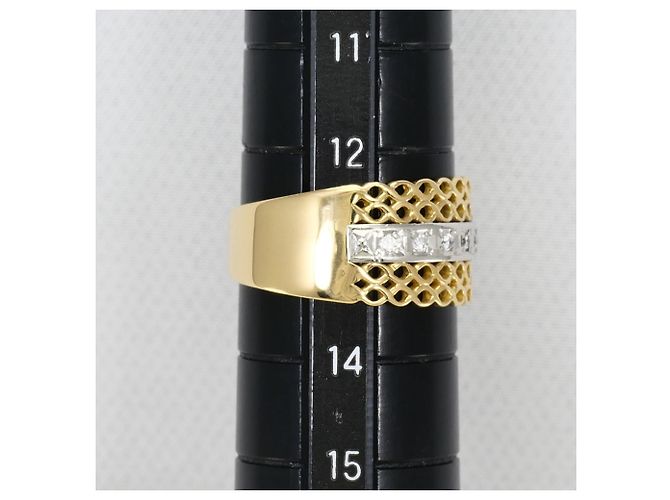 Autre Marque Anello fede in oro giallo 18K e platino con diamanti D'oro - vista 7