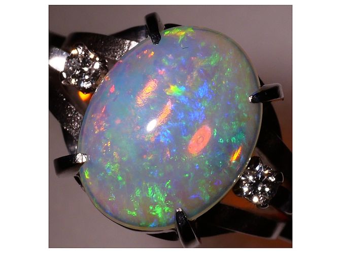 Autre Marque Platin-Bandring mit Opal und Diamant - Ansicht 2