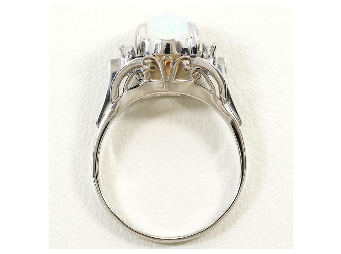 Autre Marque Platin-Bandring mit Opal und Diamant - Ansicht 3