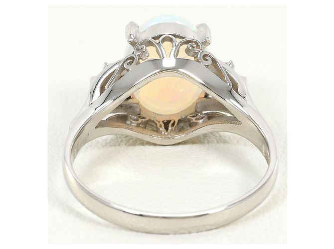 Autre Marque Platin-Bandring mit Opal und Diamant - Ansicht 4