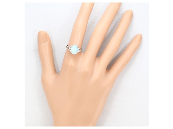 Autre Marque Platin-Bandring mit Opal und Diamant - Ansicht 7