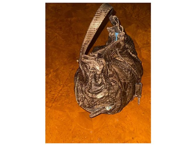 Borsa Hobo Zagliani in Pelle di Pitone Marrone - vista 10
