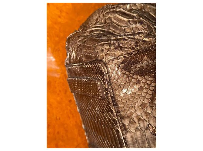 Borsa Hobo Zagliani in Pelle di Pitone Marrone - vista 11
