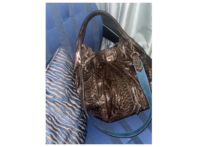Borsa Hobo Zagliani in Pelle di Pitone Marrone - vista 13