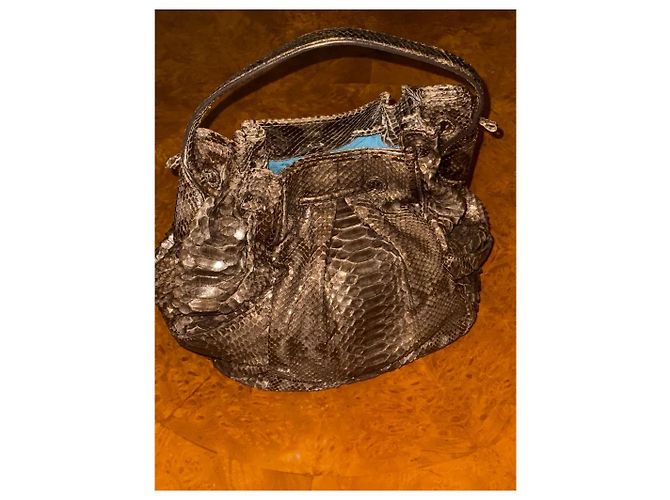 Borsa Hobo Zagliani in Pelle di Pitone Marrone - vista 3