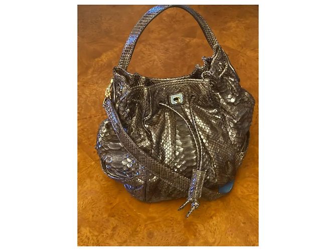 Borsa Hobo Zagliani in Pelle di Pitone Marrone - vista 4