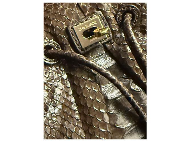 Borsa Hobo Zagliani in Pelle di Pitone Marrone - vista 5