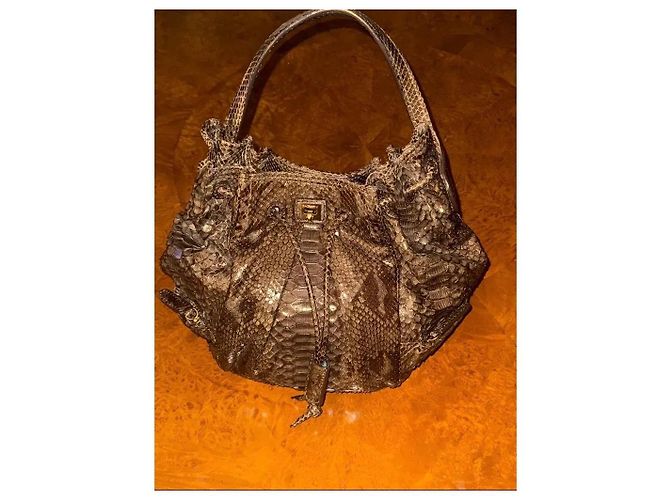 Borsa Hobo Zagliani in Pelle di Pitone Marrone - vista 7
