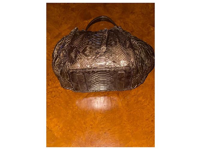 Borsa Hobo Zagliani in Pelle di Pitone Marrone - vista 8