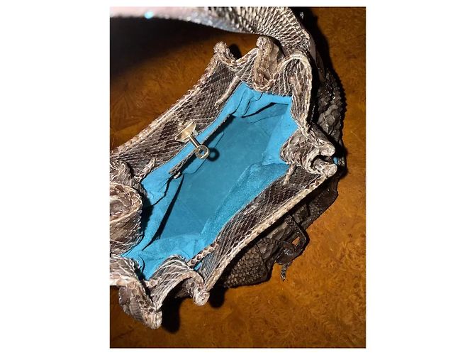Borsa Hobo Zagliani in Pelle di Pitone Marrone - vista 9