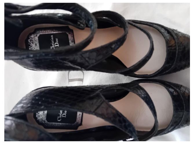 Christian Dior Black Python Leather Ankle Strap Pumps - view 2