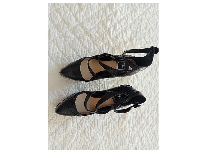 Christian Dior Black Python Leather Ankle Strap Pumps - view 4