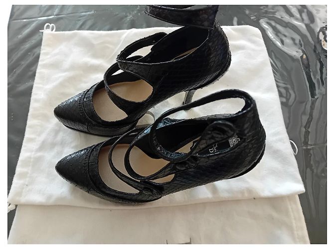 Christian Dior Black Python Leather Ankle Strap Pumps - view 5